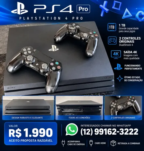PlayStation 4 Pro 1TB + 2 Controles Originais - Excelente Estado