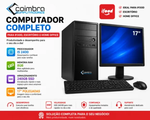 Computador Completo Com Monitor 17 i5 2400, 8GB , 240Gb Ideal Para Ifood, Escritorio, Loja