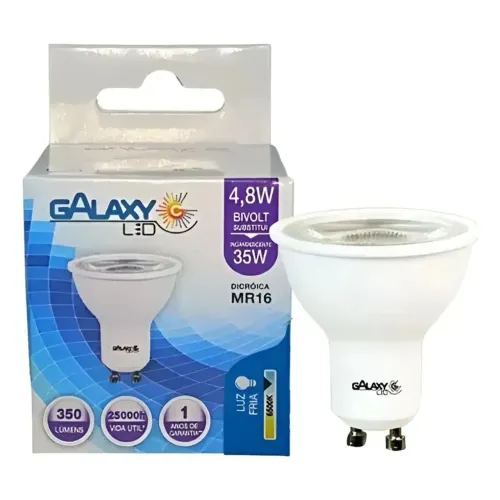 Lâmpada Led Dicróica Mr16 4,8w Luz Fria 6500k Galaxy Led 127/220v Branco-frio<br>