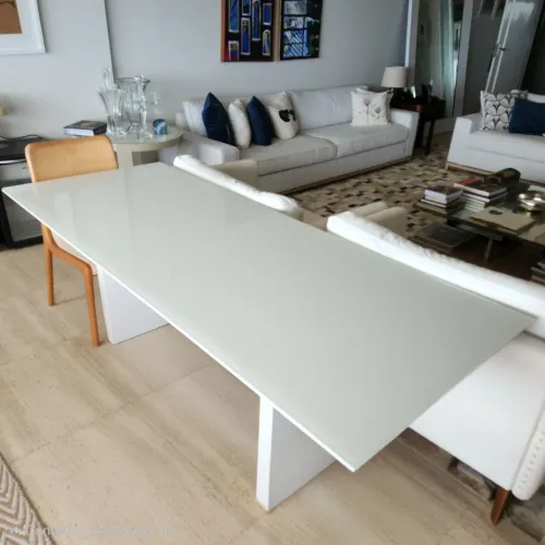 Mesa de jantar 2,00x0,80cm em Laca branca e Tampo de Vidro branco