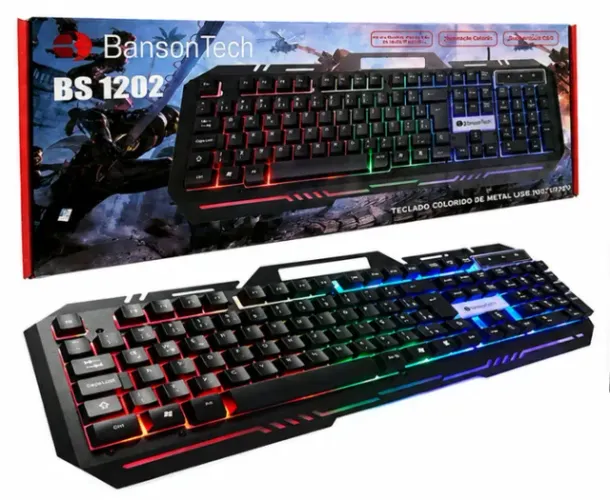 Teclado de Metal Semi Mecânico Gamer RGB Banson Tech BS1202