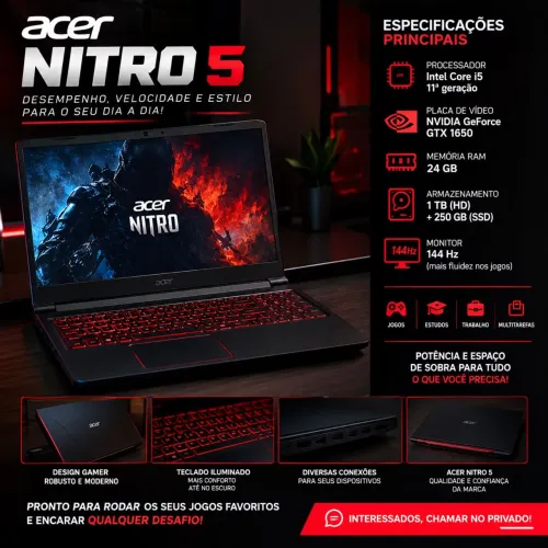 Notebook gamer Acer nitro 5 i5 11g 1650