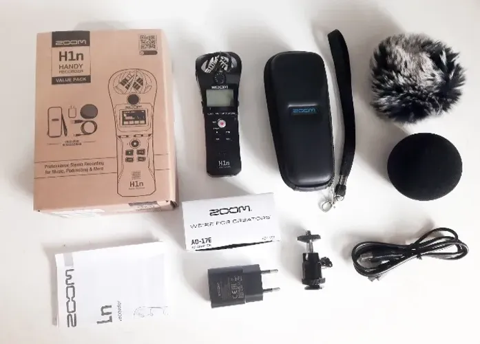 Gravador profissional de áudio Zoom H1n, kit completo - como novo