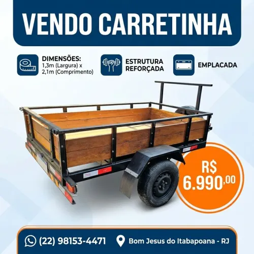 Carretinha reboque 1,30x2,10m emplacada