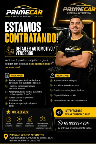 Estamos contratando para Estética automotiva, com ou sem experiencia