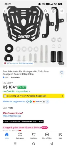 Suporte para bagageiro de motos marca zontes