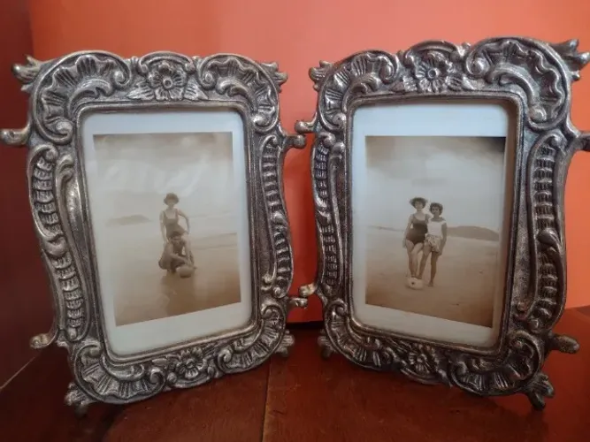 porta retratos de bronze duplo antigo estilo art nouveau