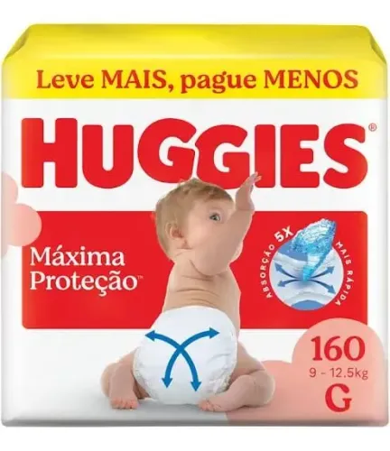 Fralda Huggies Máxima Proteção Tamanho G - 160 unidades - Validade 2028
