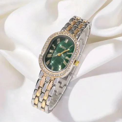 Relógio feminino elegante pulseira aço inox verde
