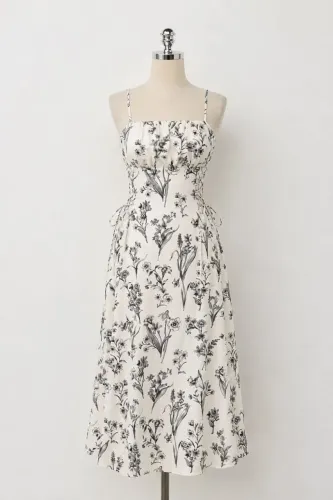 Vestido Midi Branco Flora Delicado Tamanho P - Brechó - Perfeito Estado Novo