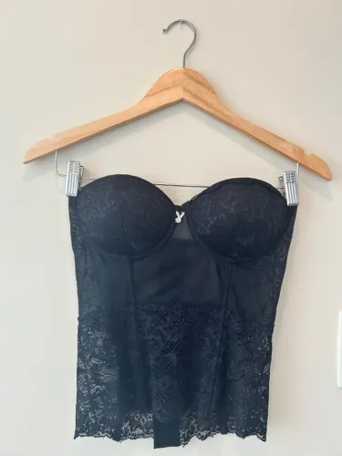 Corselet de Renda Preto Playboy com Bojo