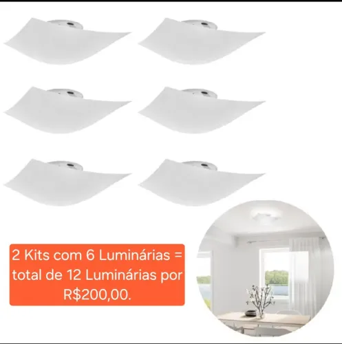 2 kits com 6 luminárias Quadradas - 28cm