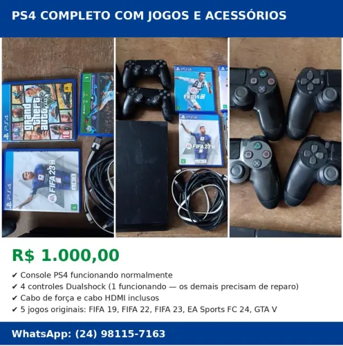Ps4 completo com jogos e acessórios