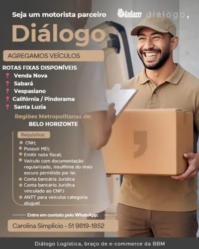 AGREGAMOS SEU VEÍCULO- ENTREGAS PORTA A PORTA