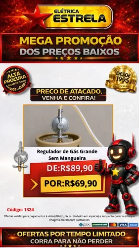 Regulador de Gás Grande Sem Mangueira - Oferta Especial Elétrica Estrela
