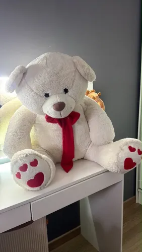Urso de Pelúcia Grande Branco com Gravata Vermelha