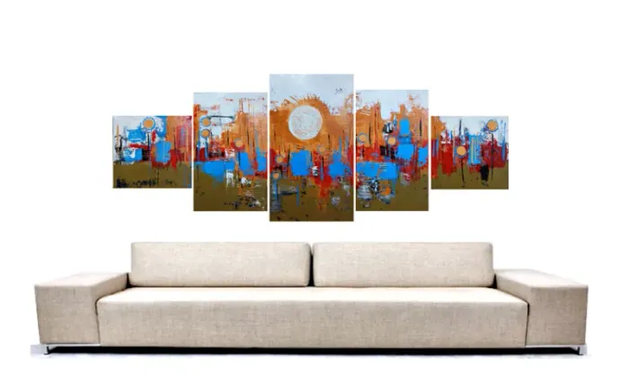 Quadro - Decoração - 5 Telas - Pintado à mão