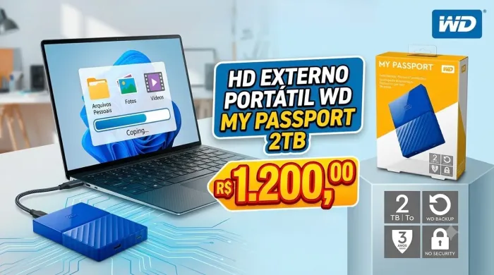 HD Externo Portátil WD My Passport 2TB Azul USB 3.0 -