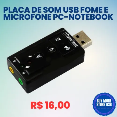 Placa de Som Conversor USB 7.1 Adaptador de Fone e Microfone