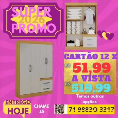 Guarda Roupa Solteiro/Peça no Contato e Pague em Casa - Produto Novo - Tbm loja física