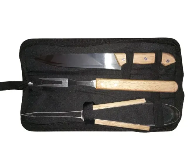 NOVO Kit Churrasco 3 Peças Inox + Estojo de Transporte