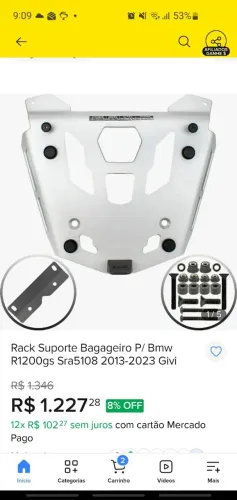 Suporte para baú Givi ou encaixe Monokey Gs 1200 1250