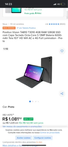 Tablet positivo vision tab10 com teclado.