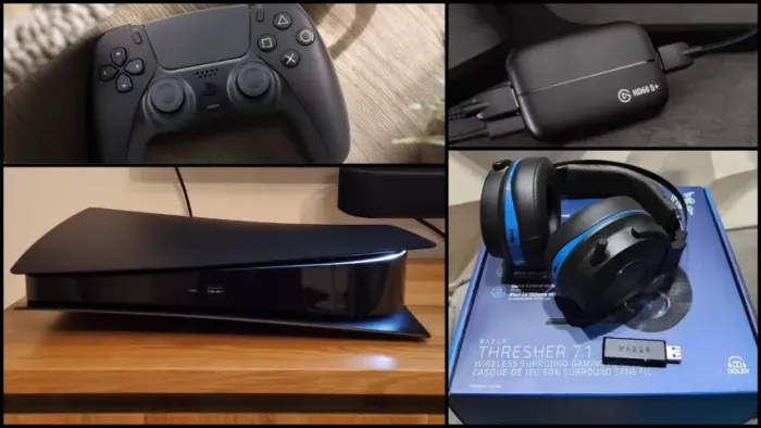 KIT PS5 E CONTROLE PRETO + PLACA DE CAPTURA ELGATO H60S + HEADSET RAZER THRESHER SEM FIO 