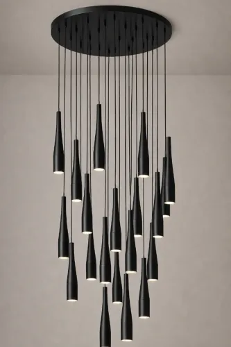 Pendente 20 Tubos alumínio-Lâmp. Halopin - Base 50x50cm Quadrada - Preto - 3m fio