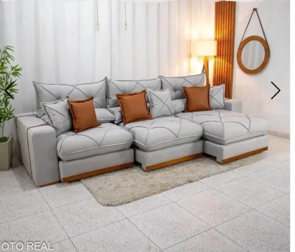 Sofá Retrátil Reclinável Bellagio XL 3,20m em Linho Cinza - Produto Novo