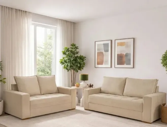 Conjunto Sofá 3x2 Lugares Almofada Encosto Solta.Produto Novo Direto de Fábrica P/Sua Casa