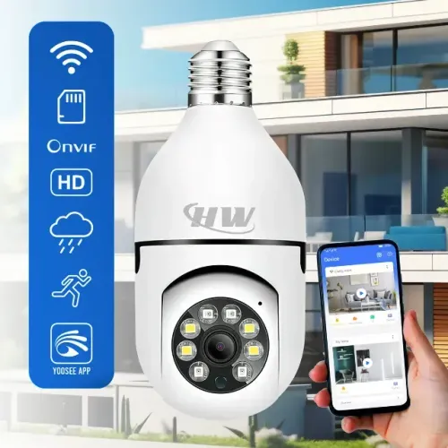 Câmera De Segurança Wi-fi 360° Hw Lâmpada E27 Full Hd Visão Noturna Colorida Áudio Sensor