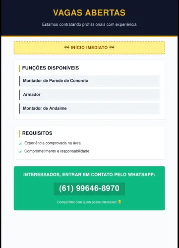 Vaga de emprego para forma de concreto