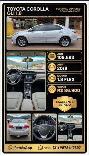 Toyota Corolla GLI Upper 1.8 Flex 16V Aut. 2018