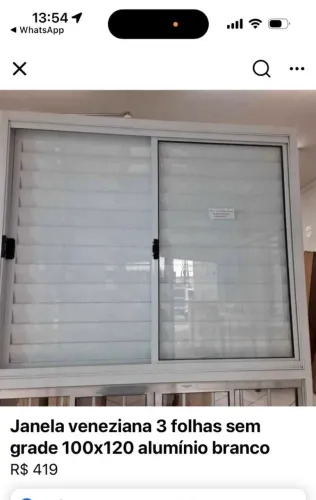 Janela veneziana 3 folhas sem grade 100x120 alumínio branco linha modular 