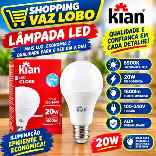 Lâmpada Led Globe 20w 6.500k Branca Fria Base E27 Kian
