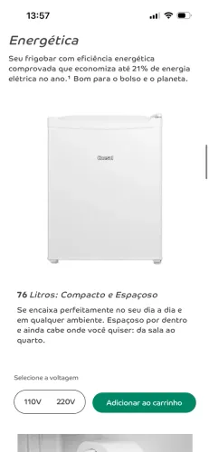 Frigobar Consul 76 Litros Branco com Gaveta Multiuso 