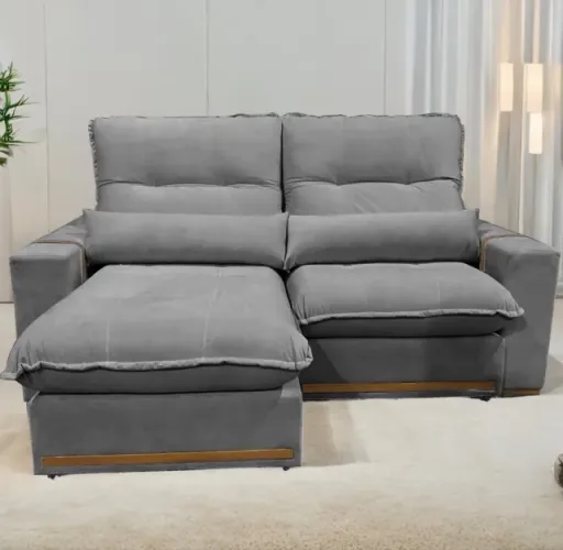 Sofá Retrátil Reclinável Orion Soft 2,00 m Veludo Cinza