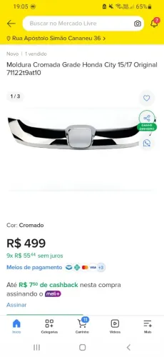 Módulo cromada grande honda city 2015