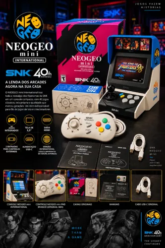 NEOGEO mini INTERNATIONAL + NEOGEO mini PAD BRANCO ORIGINAL SNK