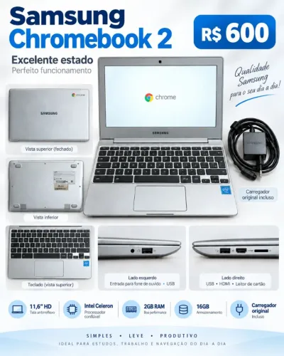 Samsung Chromebook 2 11,6" - Excelente Estado + Carregador Original