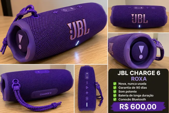 ? JBL Charge 6 Roxa - Nova, sem uso ?