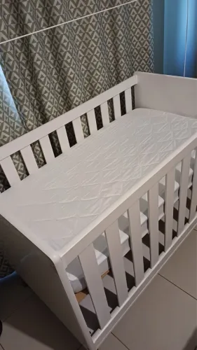 Berço Reller Theo 11390 Branco Fosco 3 em 1 vira cama com colchão Ortobom