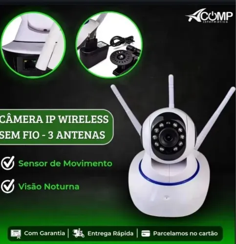 Câmera IP Wireless Sem Fio com 3 Antenas - Segurança Total