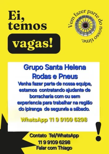 Estamos Contratando Ajudante de Borracharia Com ou Sem Experiencia Na Região Do Ipiranga