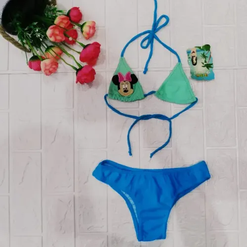 Biquine Infantil Com Estampa De Lycra Azul Claro