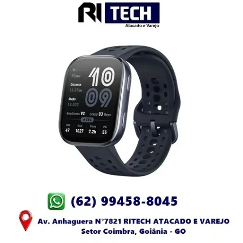 Smartwatch Amazfit Bip 6 Preto Tela AmoLED 1,97" Monitor Cardíaco Gps