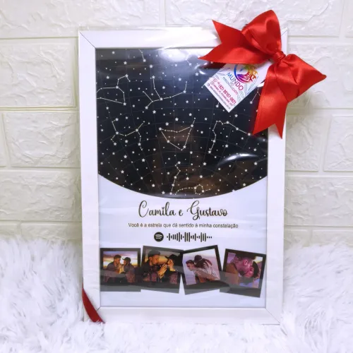Quadro Constelação Personalizado, Cor Branco 
