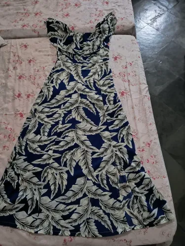 Vestido Longo Floral Azul e Branco