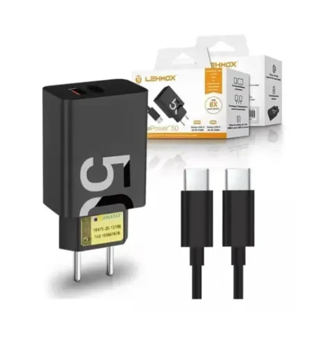 CARREGADOR 1 USB + 1 TIPO-C 1 CABO TIPO-C x TIPO-C 50W LEHMOX LE-491AC